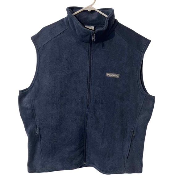 Columbia Fleece Vest Mens XL Full Zip Navy Sportswear Pockets Sleeveless Outdoor - Picture 1 of 6